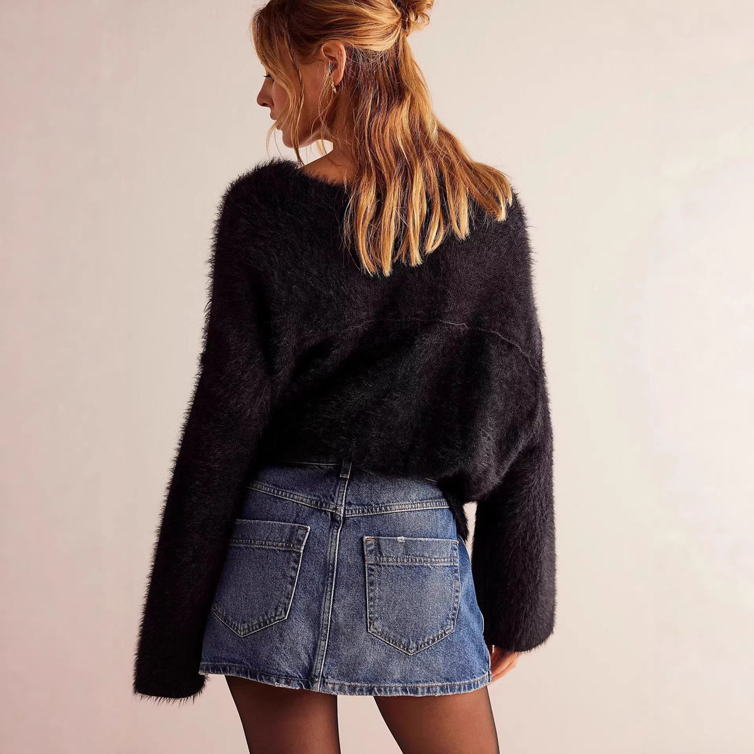 Dame mode A-linje denim nederdel med asymmetrisk knapdesign og praktiske lommer Skovae