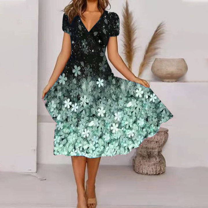 Stilla | Elegant Floral Print Mode A-linjeet Kjole