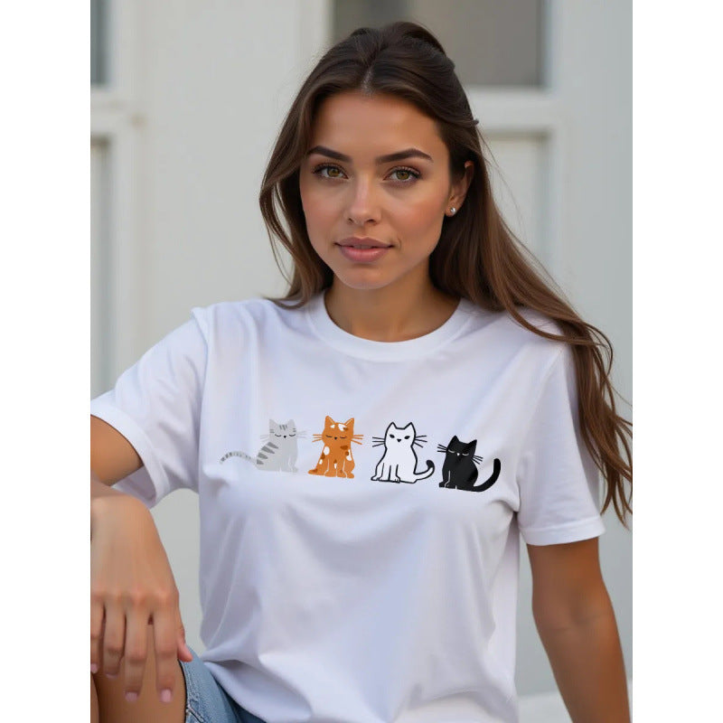 Dame T-shirt med kreativt kattemotiv og behagelig pasform Stilla
