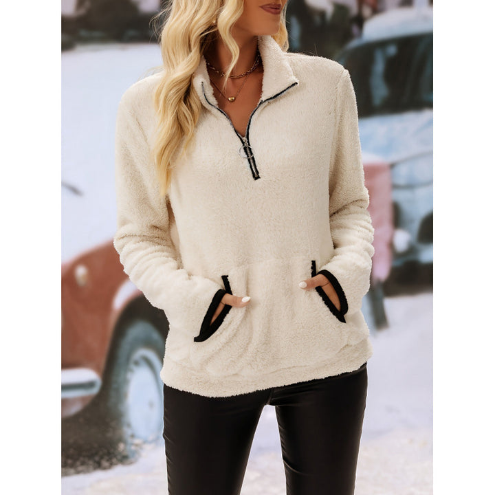 Dame Behagelig Høj Krave Fleece Sweatshirt med Lynlåslukning Stilla