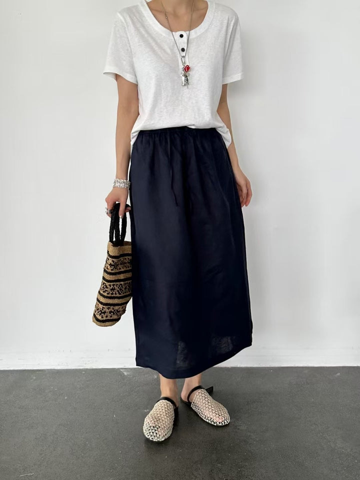 Dame Linned Maxi Skirt med justerbar Talje Knote Stilla