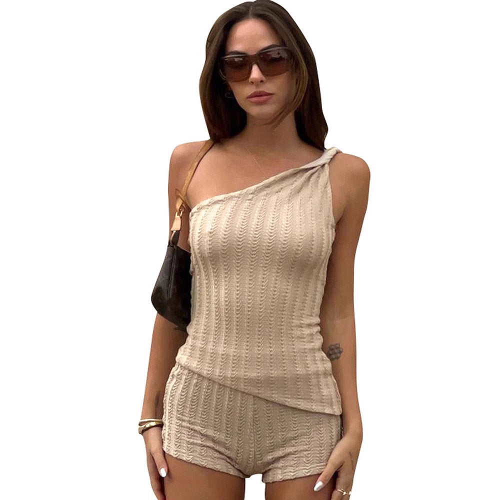 Dame Stilfuld One-Shoulder Jumpsuit med fin Rib-Struktur Skovae