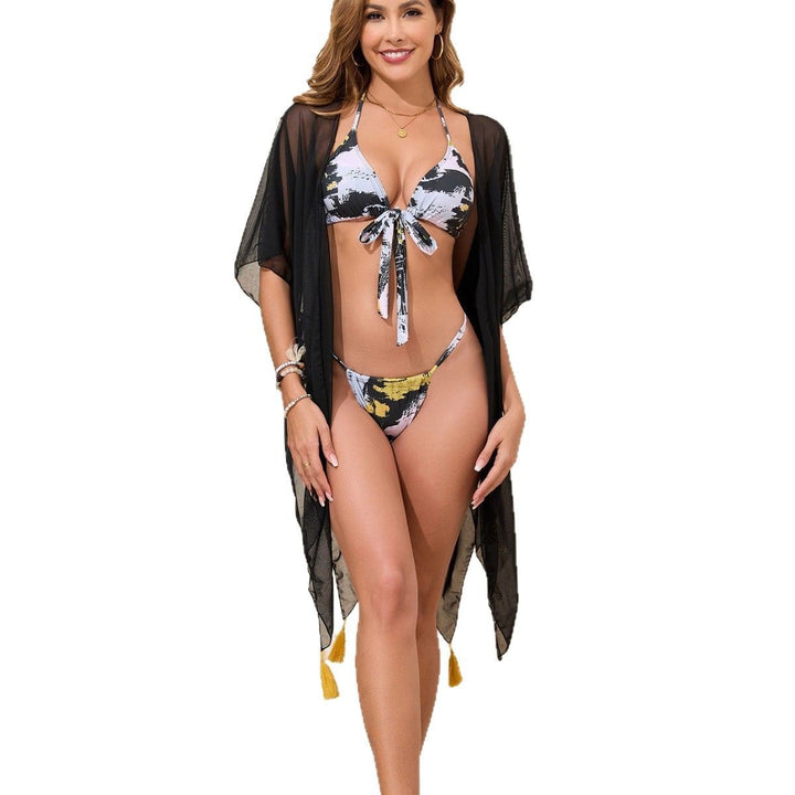 Dame Strandkimono og Bikini-sæt med stilfuldt grafisk mønster og elegante frynser Stilla