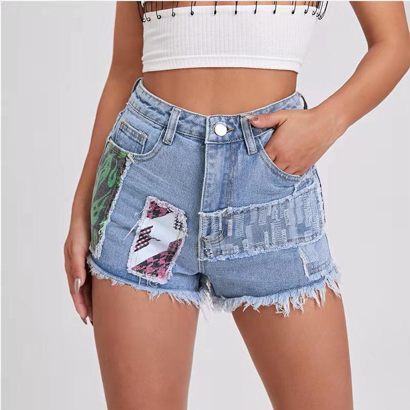 Dame Futteret Patchwork Denim Shorts Stilla