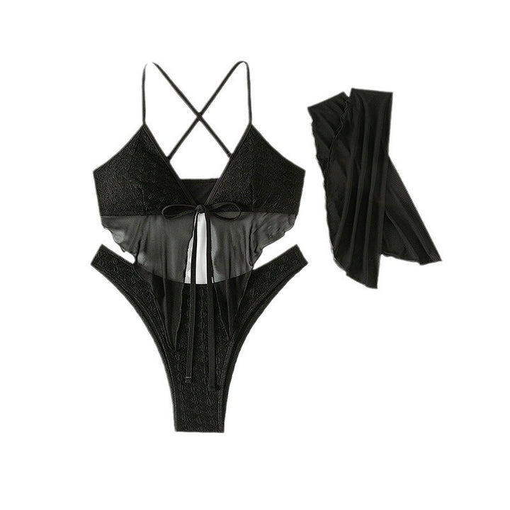 Dame bikini-sæt med gennemsigtigt top og elegante flæse detaljer Skovae
