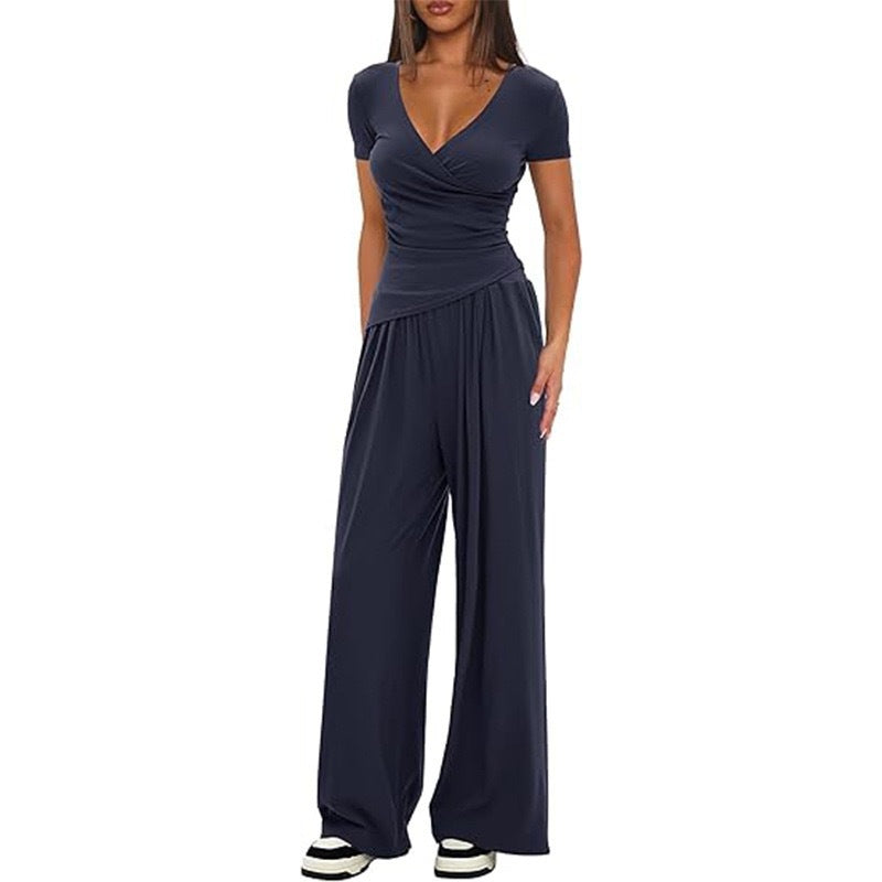 Dame Elegant Wrap-Overall med bred ben og moderne detaljer Skovae
