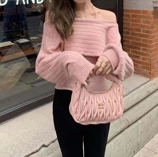 Dame Off-Shoulder Ribstrik Kort Pullover Stilla