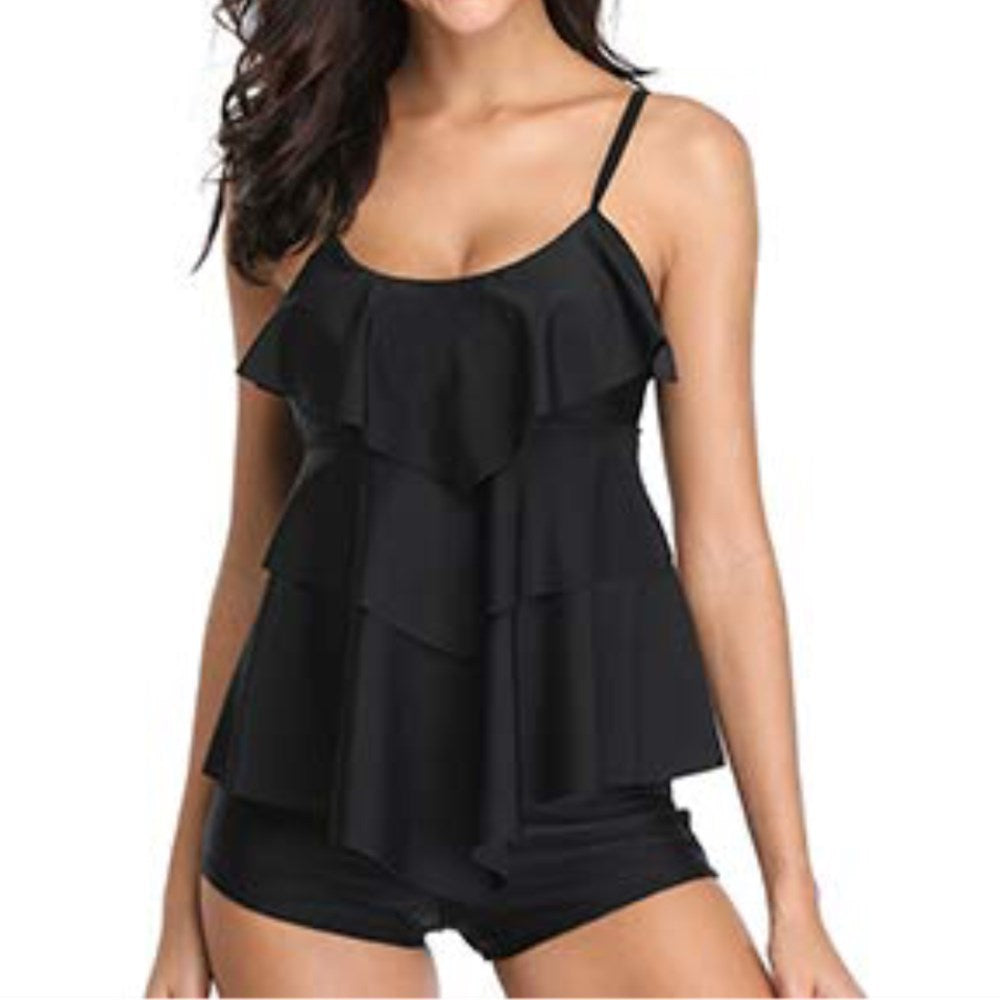 Dame svømmeoplevelse tankini med lagdelt flæse design Skovae