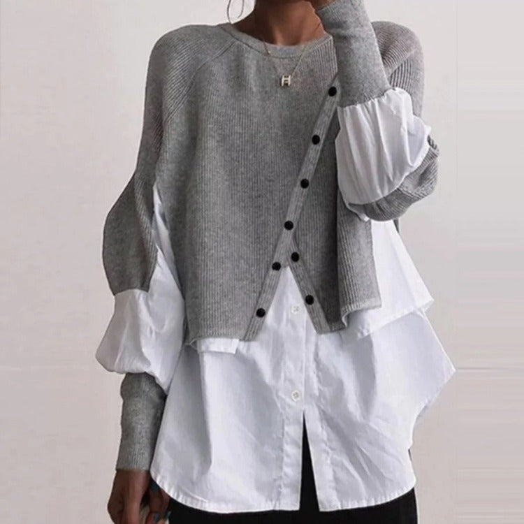 Kvinders lagdelte sweater med fashionable krave Stilla