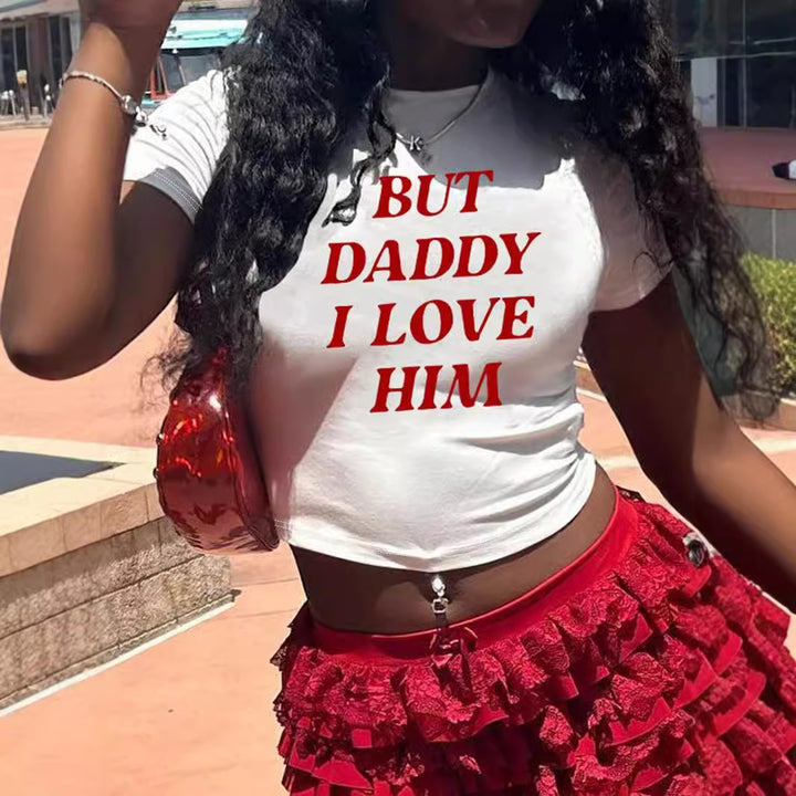 Dame Crop-Top med iøjnefaldende tekst Skovae