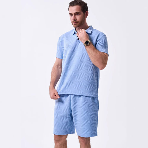 Herrenes fritidssæt med struktureret polo-shirt og shorts Stilla