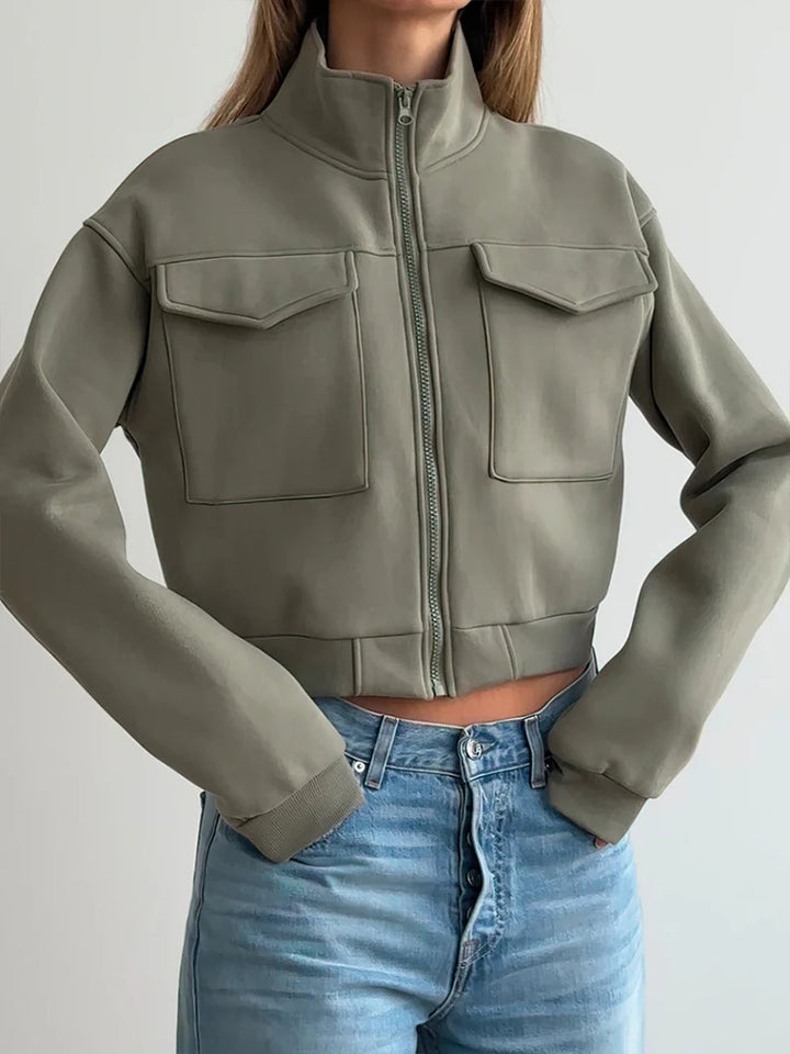 Dame cropped jakke med lynlås og lommer Stilla
