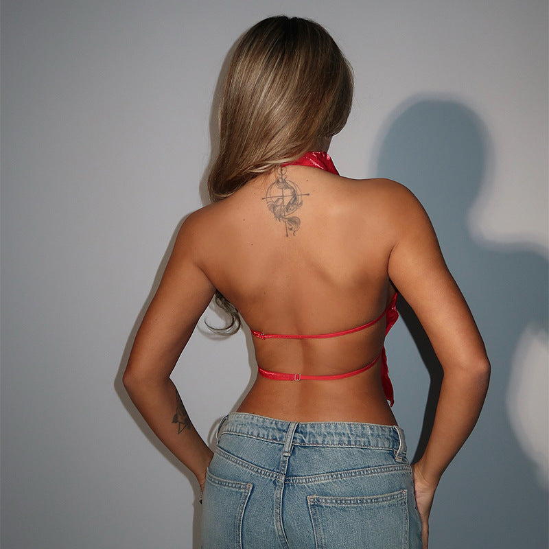 Dame moderne Crop-Top med ståkrave og sidelange cut-outs Skovae