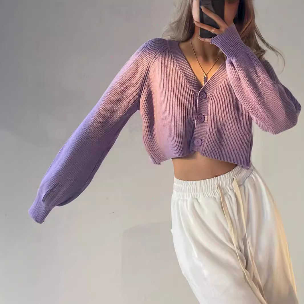 Femme Cropped Ribstrikket cardigan Pullover Stilla