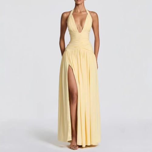 Damer Elegant Maxi Kjole med Wrap Design og V-Hals