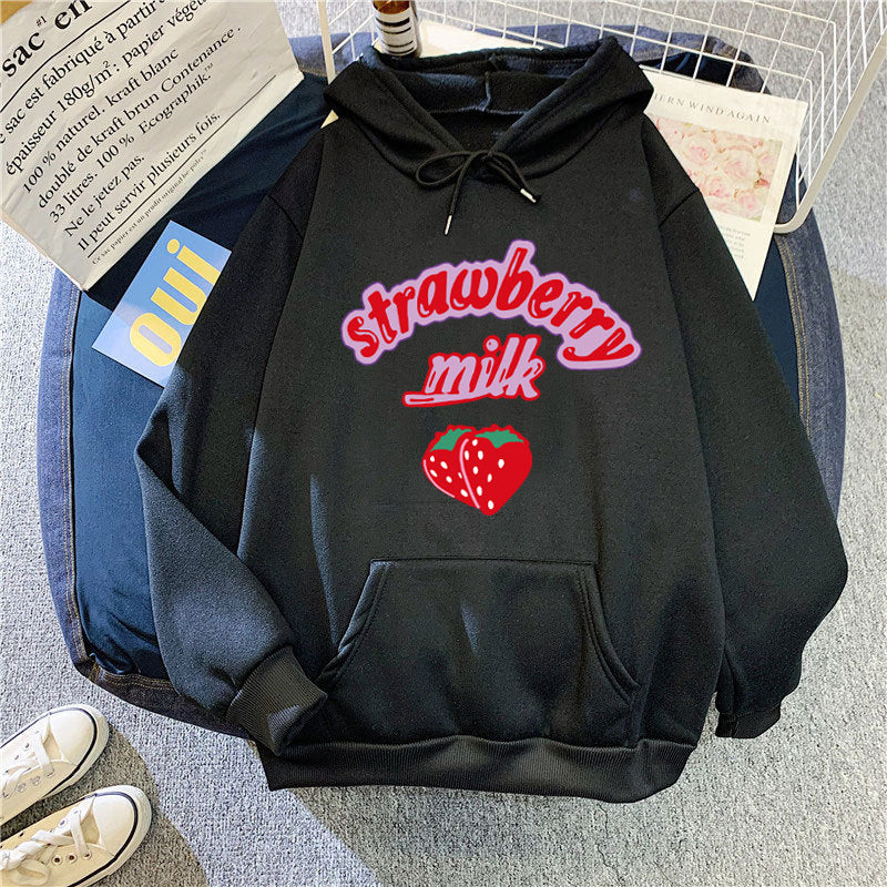 Dame hætte sweatshirt med munter jordbær mælk design Skovae