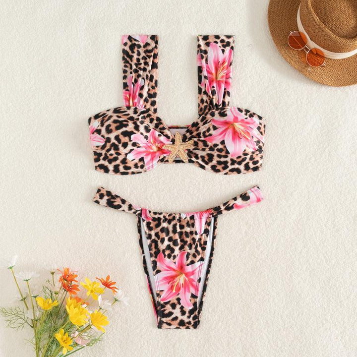 Dame bikini-sæt med floral leopardmønster Skovae