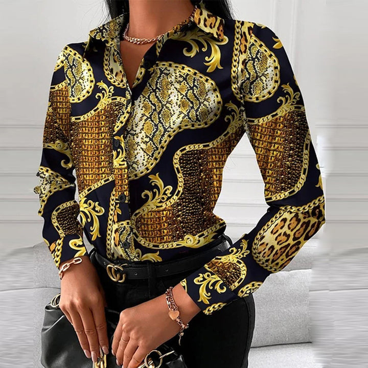 Dame Elegant Bluse med kunstnerisk kædemønster Stilla