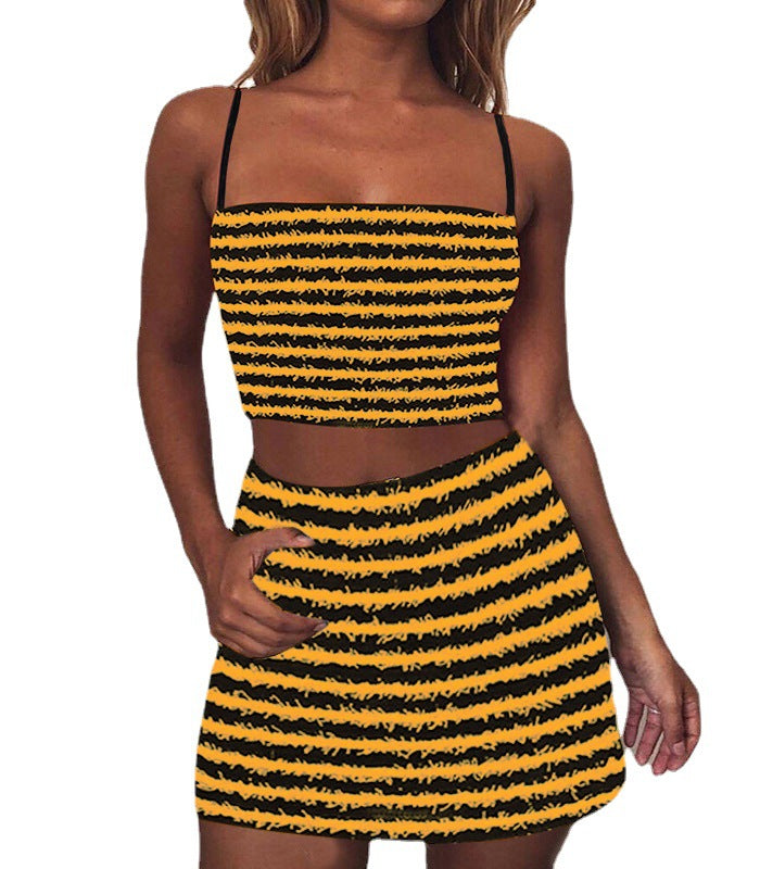 Dame To-delt Crop-top og Nederdel Sæt med iøjnefaldende Stribemønster Stilla