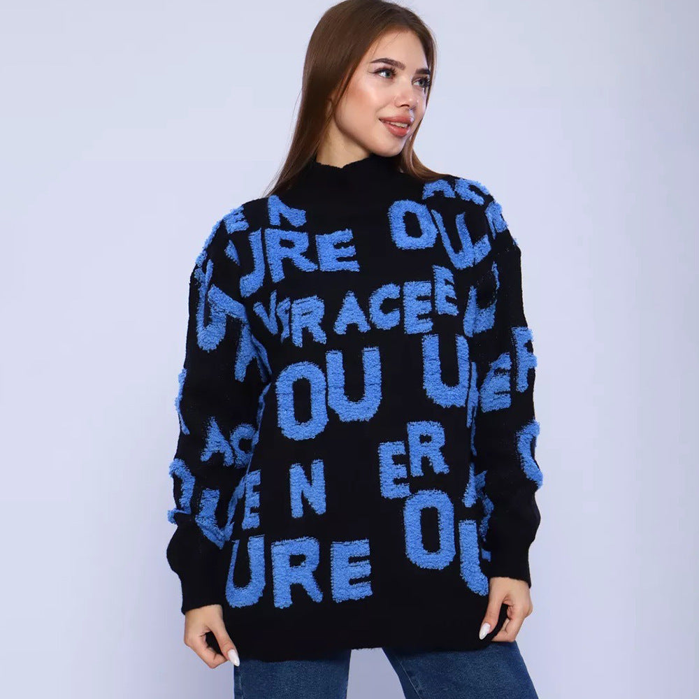 Dame Statement Strikpullover med fed skrift design Stilla
