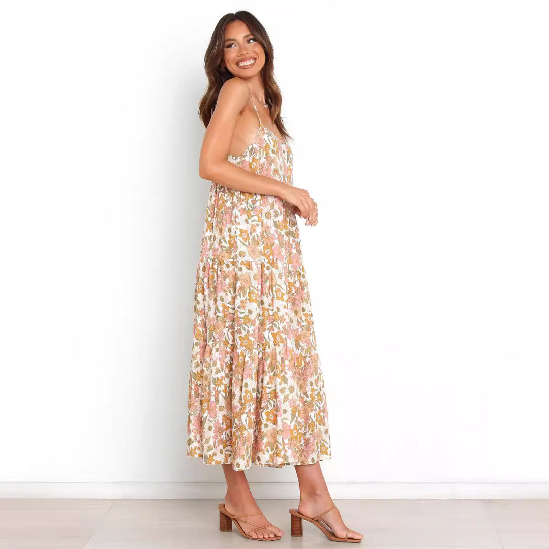 Dame Flydende Floral-Maxi-Kjole med justerbare stropper Stilla