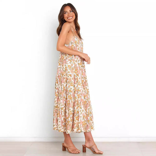 Dame Flydende Floral-Maxi-Kjole med justerbare stropper Stilla