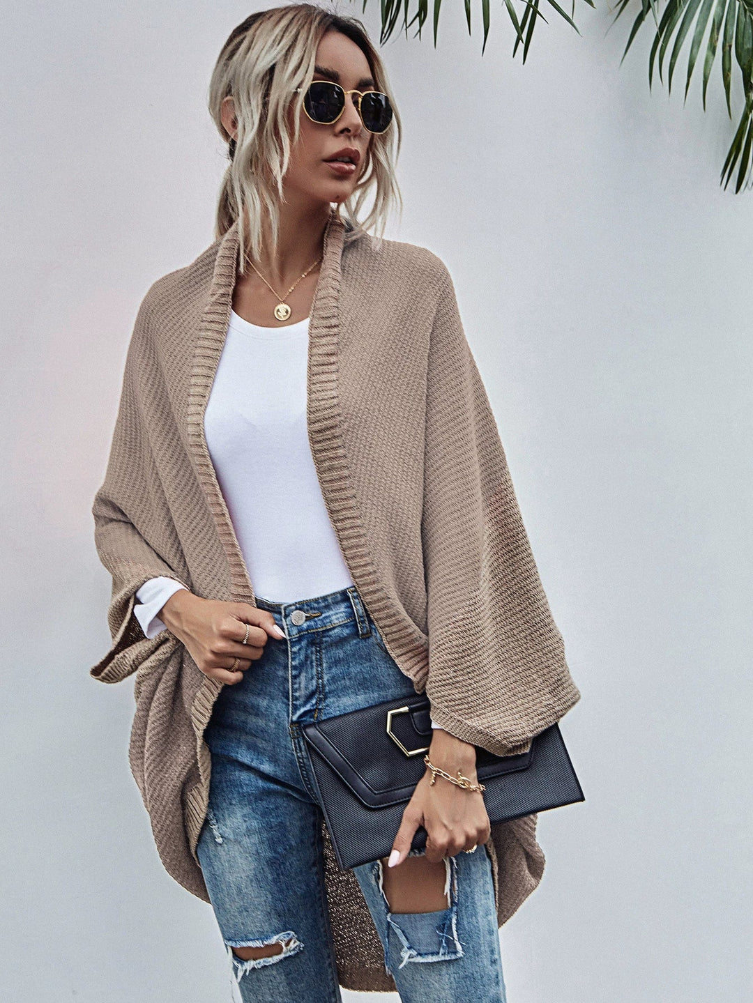 Stilla | Strikjakke Oversized Pasform Uld Strik Åben Front Flagermusærmer