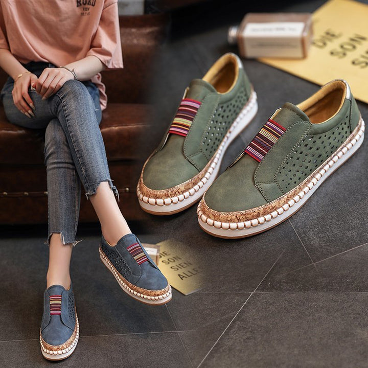 Dame Åndbare Slip-On Sneakers med elastisk rem og stilfuldt Korkdesign Stilla