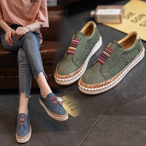 Dame Åndbare Slip-On Sneakers med elastisk rem og stilfuldt Korkdesign Stilla