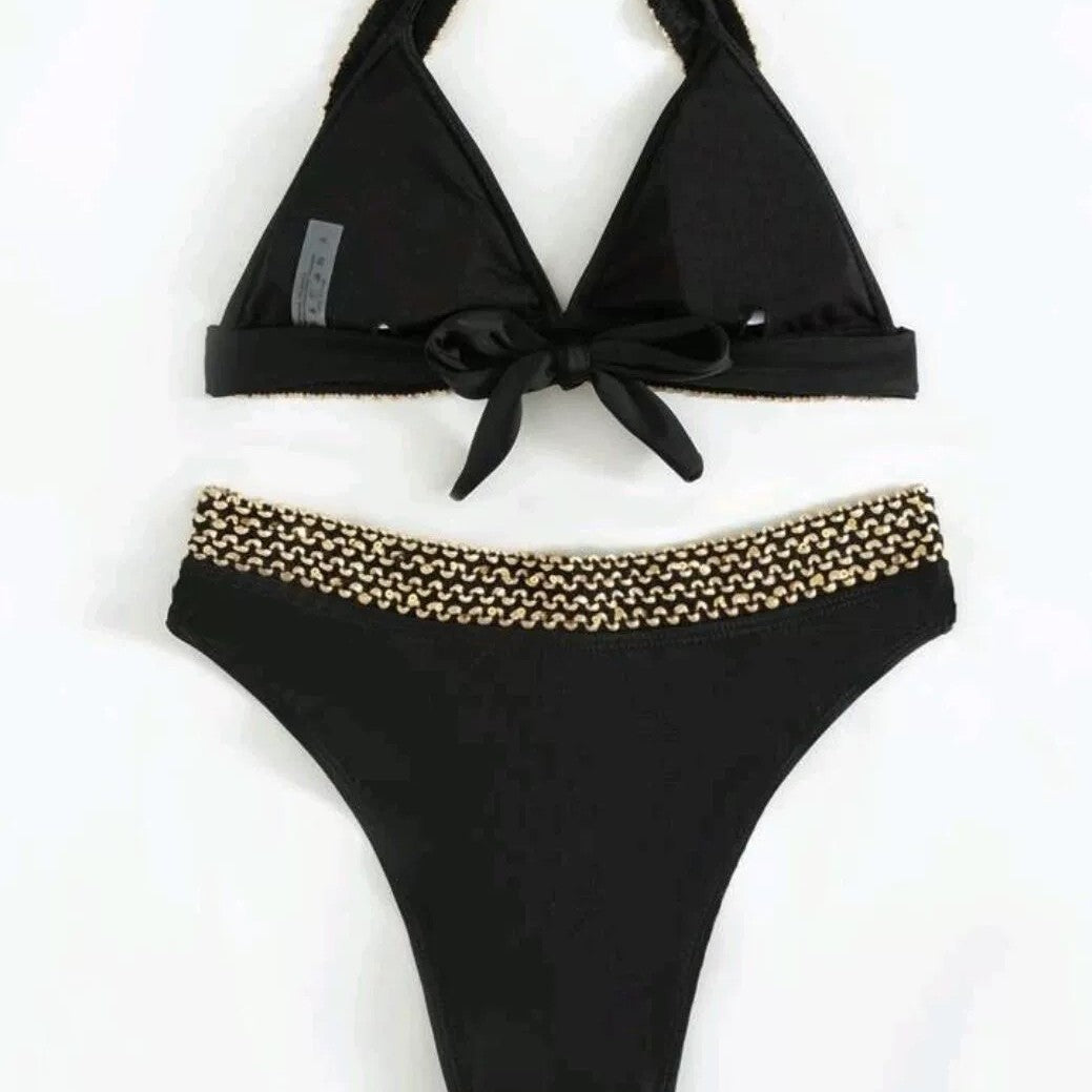 Dame Halterneck-bikini-sæt med kæde-detalje Stilla
