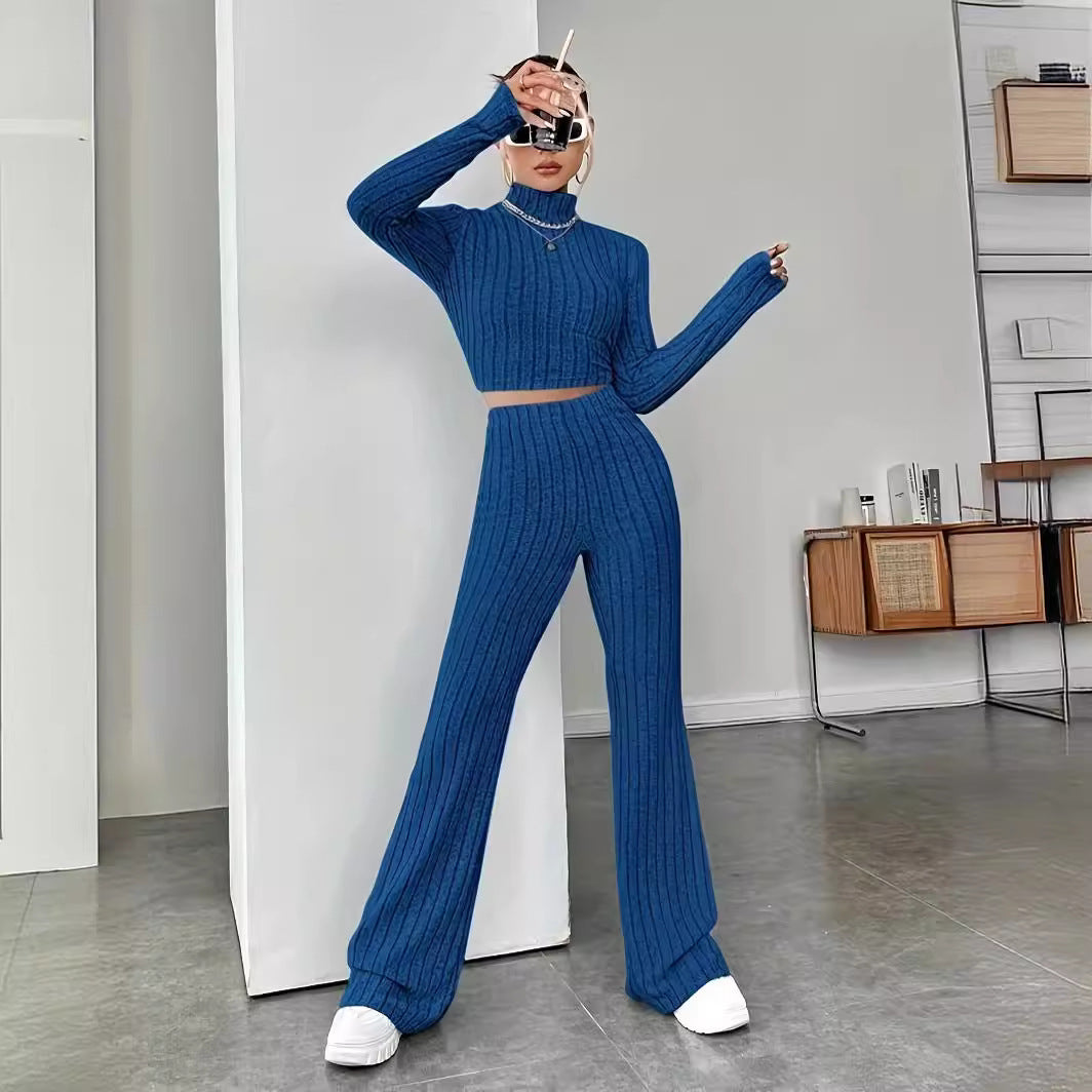 Damer cropped langærmet overdel og bred bukser i ribdesign Stilla