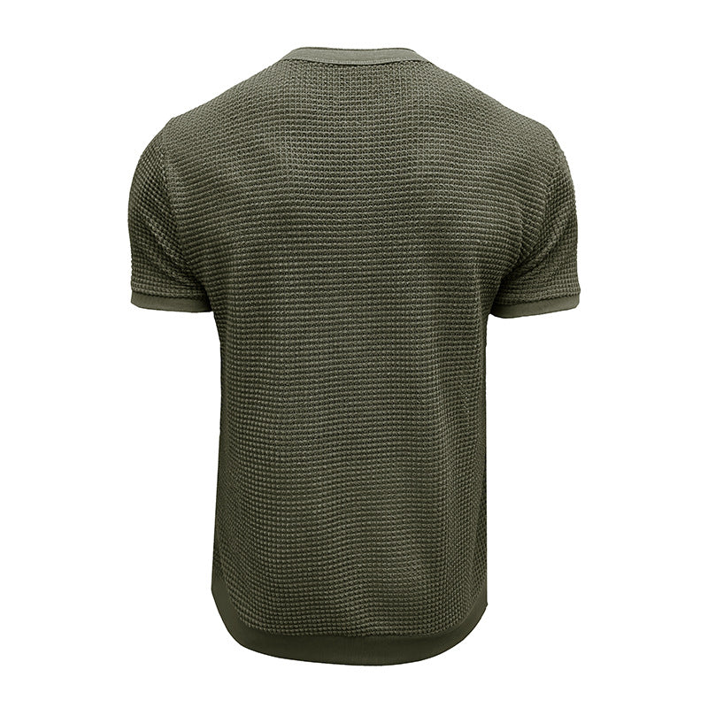 Herre kortærmet Henley-shirt med struktureret design og elegant knaplukning Stilla