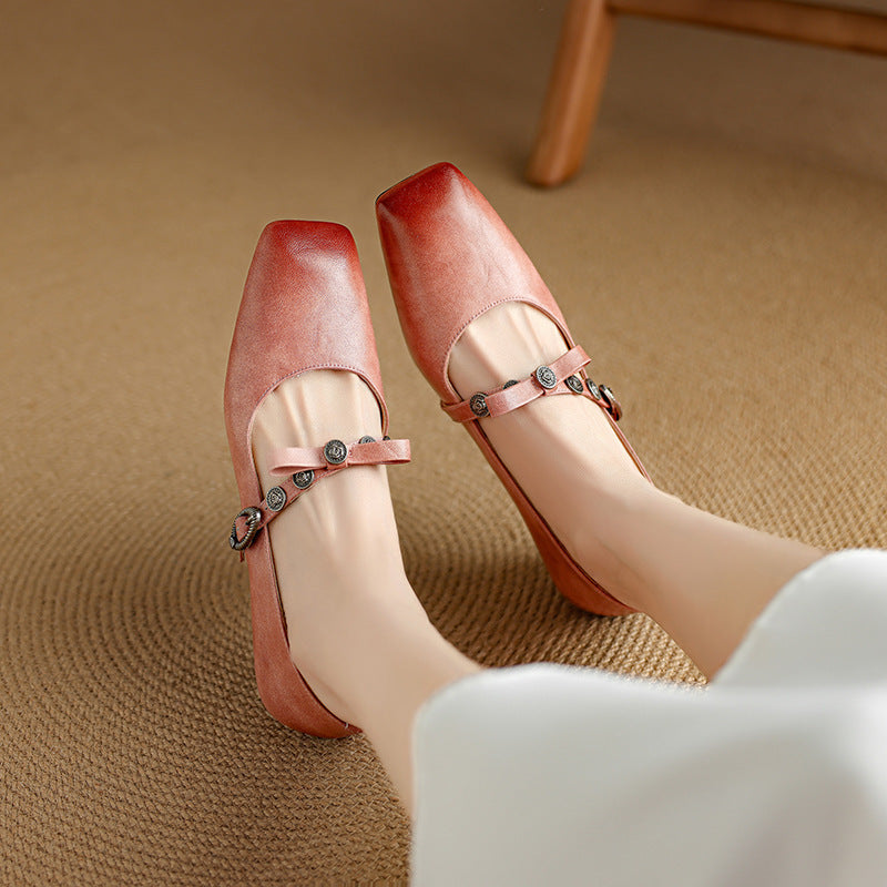 Kvinder Square Toe Mary Jane Flats med justerbar rem Stilla