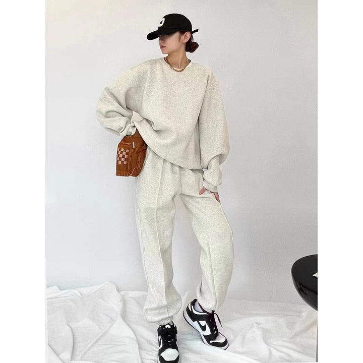 Kvinders komfortable oversized sweatshirt og jogger sæt med elastisk talje og sidetasker Skovae