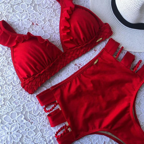 Dame Bikini-sæt med legende flæse-design og elegante snøre-detaljer Stilla