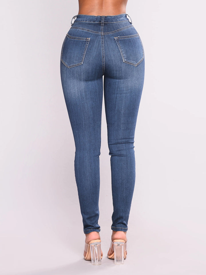 Dame Høj taljeret Premium Skinny Jeans med dekorative knapdetaljer Stilla