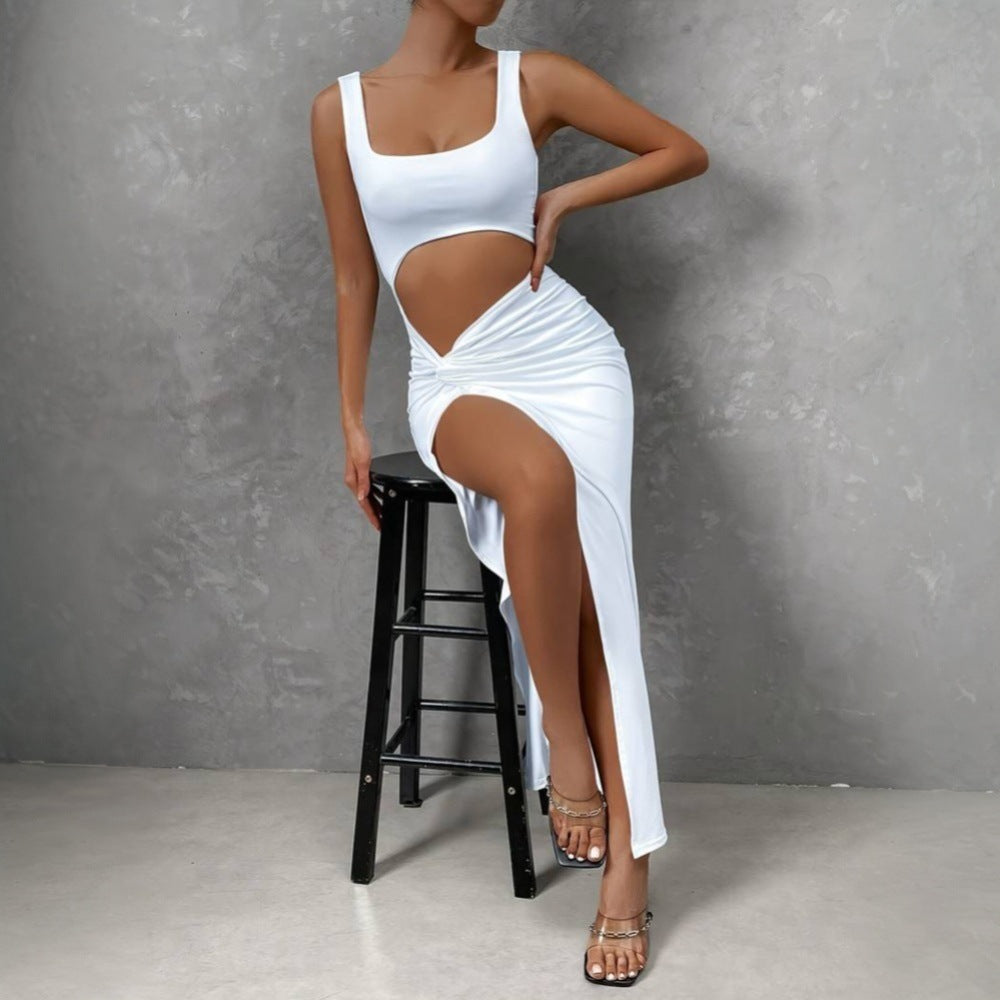 Kvinders Cut-Out Maxi Kjole med Elegant Indpakningsdesign og Høj Slids Stilla
