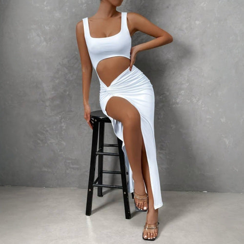 Kvinders Cut-Out Maxi Kjole med Elegant Indpakningsdesign og Høj Slids Stilla