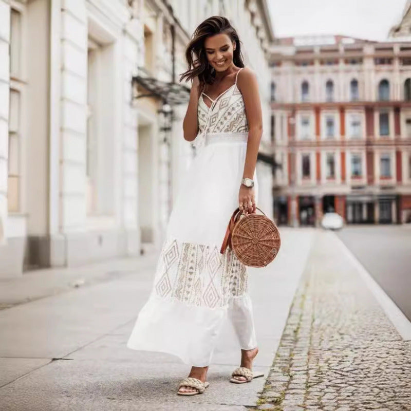 Femme Bohemian-stil maxi-kjole med justerbare stropper Stilla