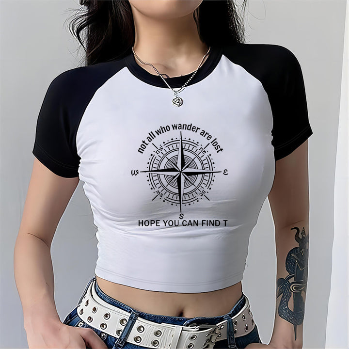 Dame Crop-top med motiverende tekst og afslappet snit Skovae