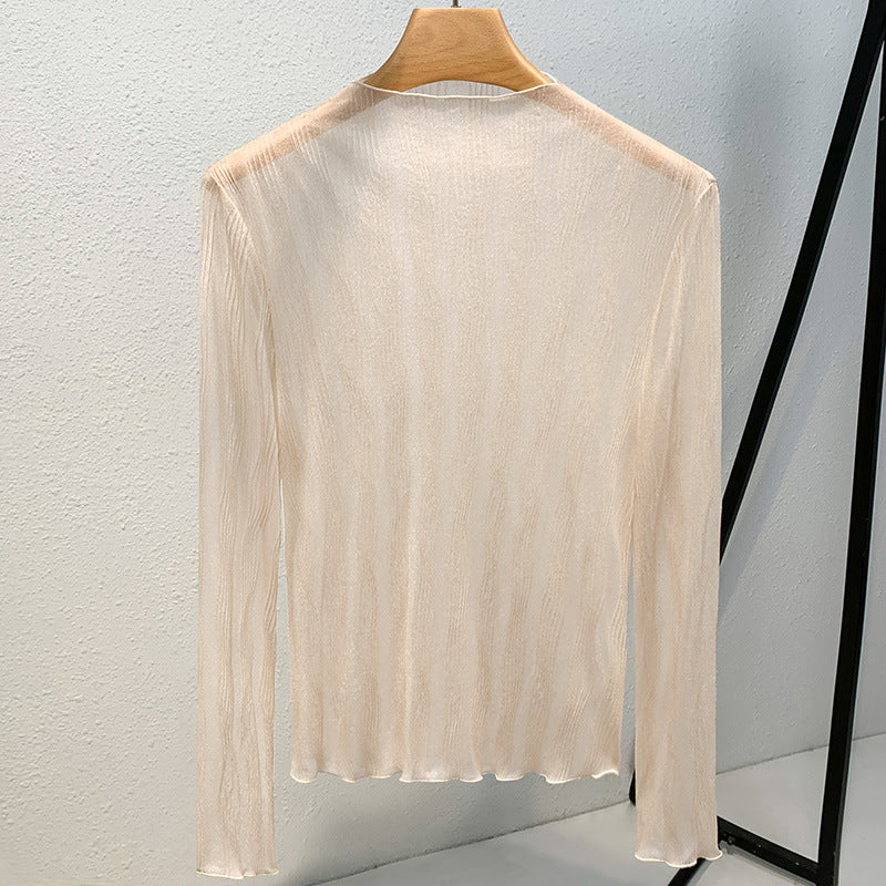 Dame Langærmet bluse med elegant omslag design lavet af høj kvalitet chiffon Stilla