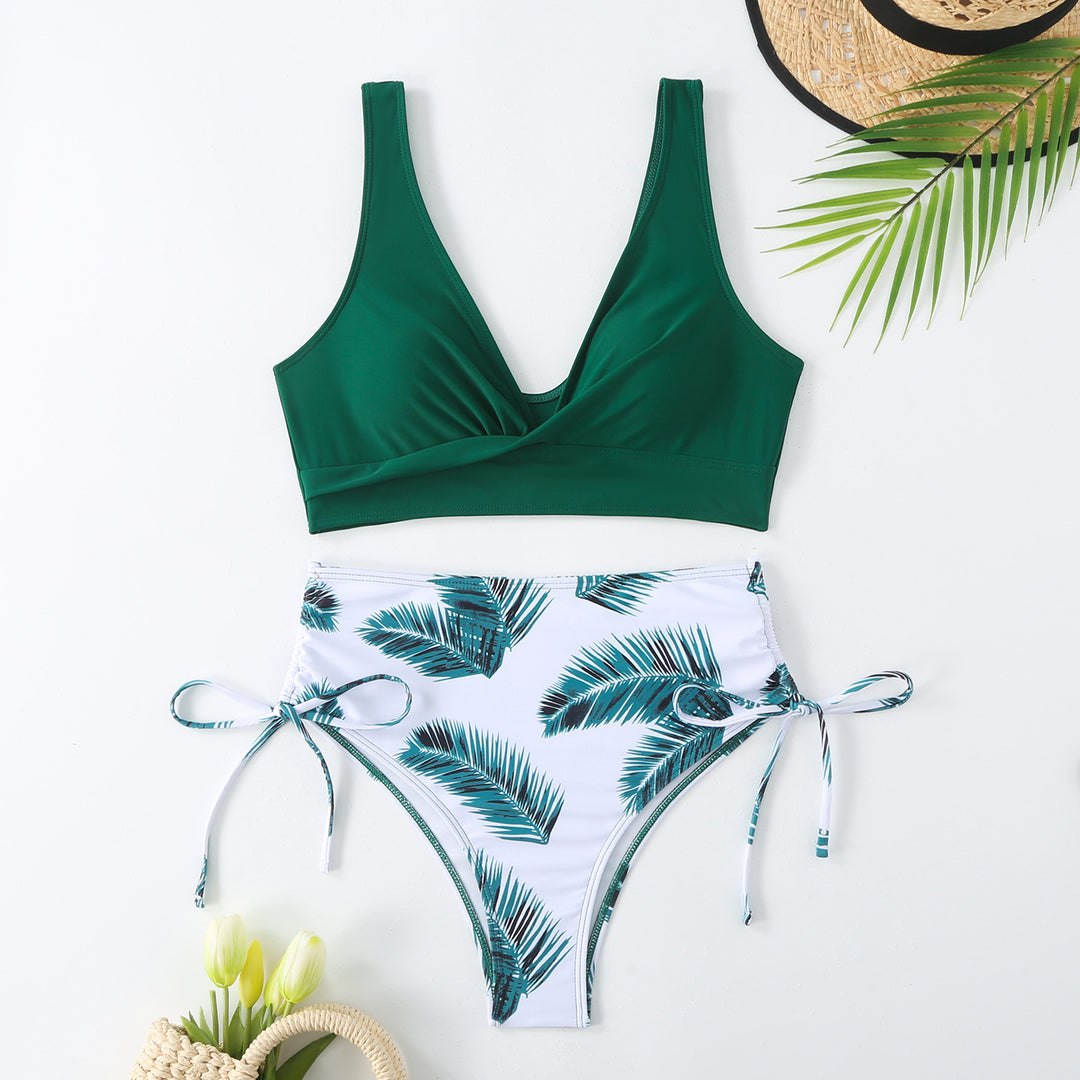 Damer Højtaljet Palmblad-Print Bikini-Sæt Stilla
