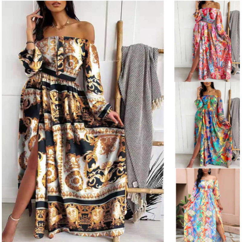 Dame Off-Shoulder Maxikjole med Slids Stilla