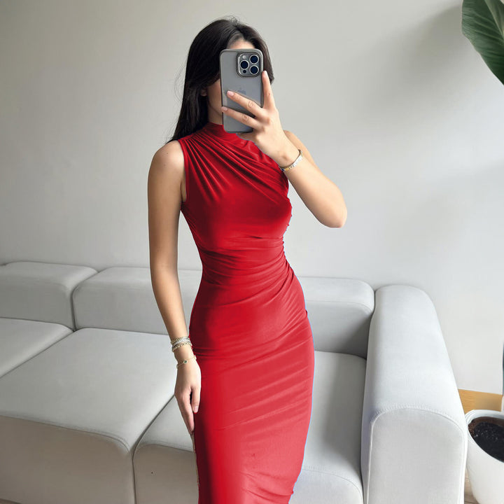 Dame elegant Maxi-Kjole med asymmetrisk overdelt og figursyet snit Stilla