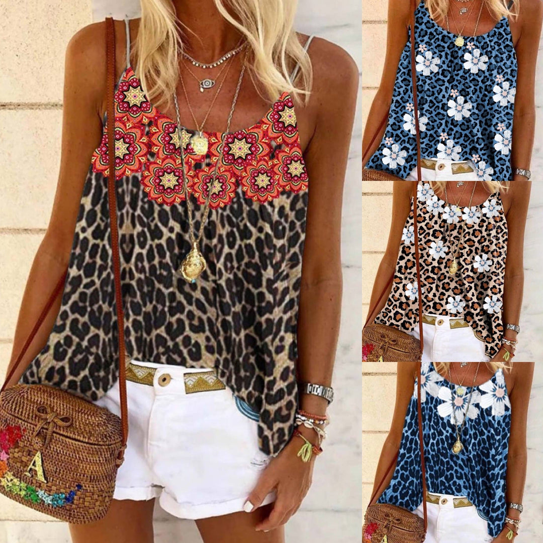 Stilla | Trendy Populær Blomst Leopard Print Camisole