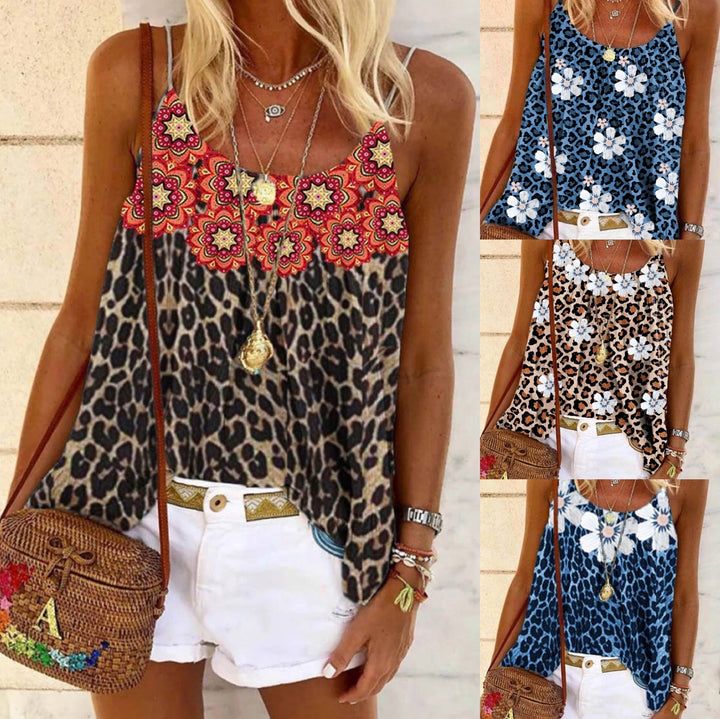Stilla | Trendy Populær Blomst Leopard Print Camisole