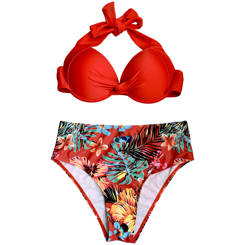 Dame højtaljet bikini med elegante knudedetaljer Skovae