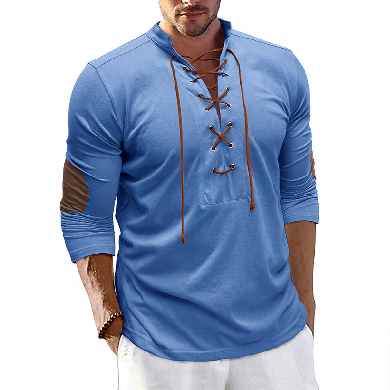 Herrer Langærmet Henley-Skjorte med trendy snøring og fashionable detaljer Stilla