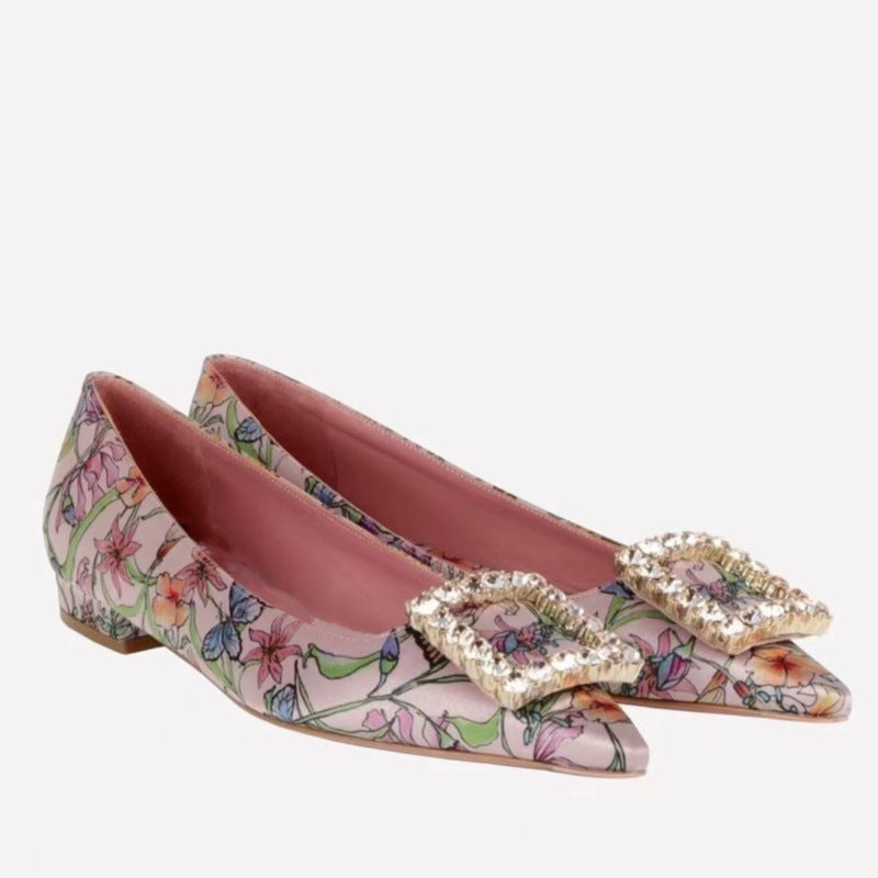 Dame Elegante Blomsterdesign Ballerinas med dekorativ spænde Stilla
