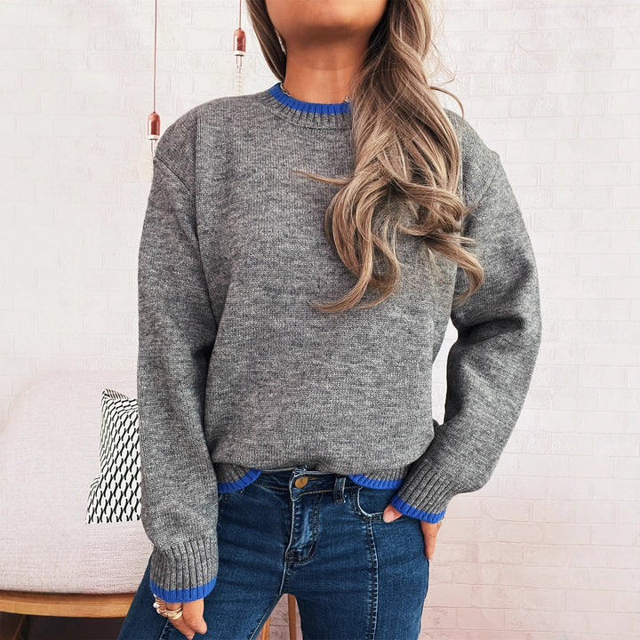 Dames afslappet sweater med en afslappet stående krave og kontrasterende ribdetaljer Stilla